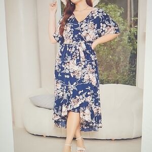 NWT Elegant Navy Floral High Low Dress